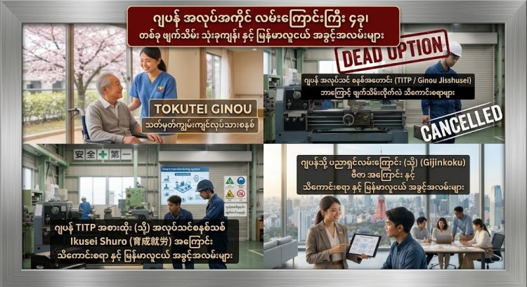 ဂျပန် အလုပ်အကိုင် လမ်းကြောင်းကြီး ၄ခု၊  တစ်ခု ဖျက်သိမ်း သုံးခုကျန်၊ နှင့် မြန်မာလူငယ် အခွင့်အလမ်းများ